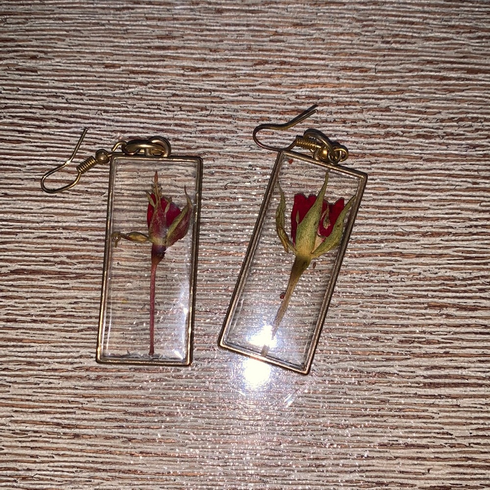 Dark gold rose pressed acrylic earrings